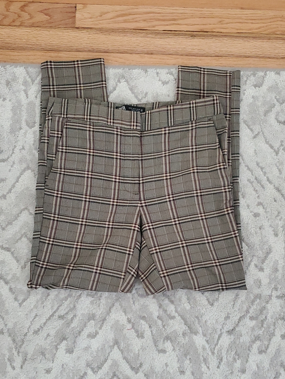 Zara Women's Plaid Dress Pants in Taupe, Black and Brown